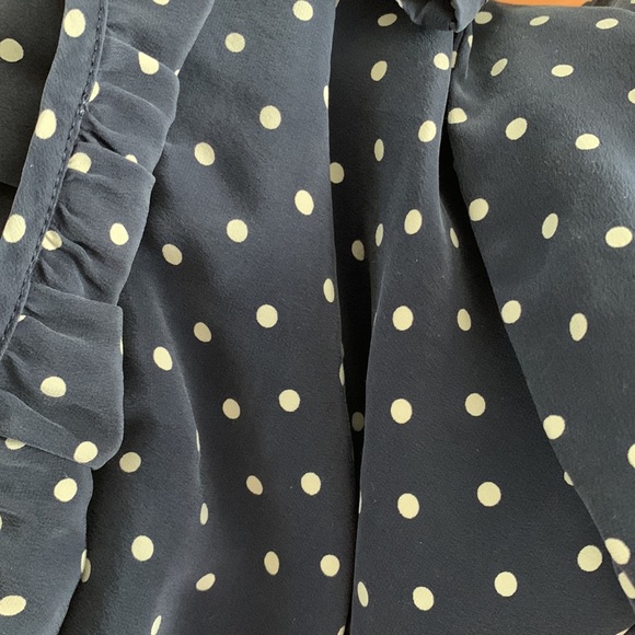 Navy and Cream Polka Dot 100% Silk Steven Alan Blouse - Picture 4 of 6